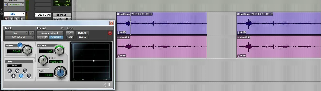 Pro Tools phase cancellation test between DCP audio and original stereo mix